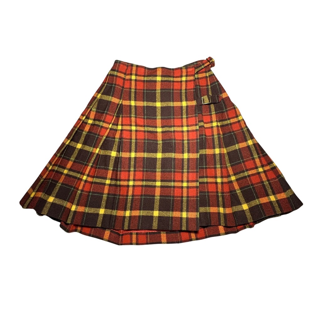 VTG Bobbie Brooks Red Plaid Pleated Wrap Kilt Skirt Wool Dark Academia USA Sz S